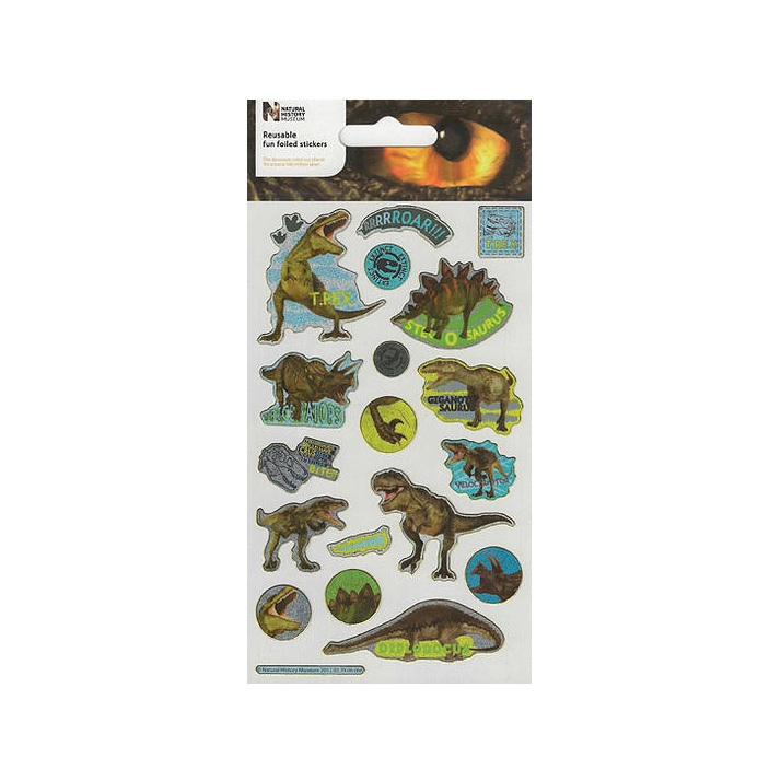 Natural History Museum Reusable Foiled Dinosaur Sticker Sheet x 2  ** NEW **