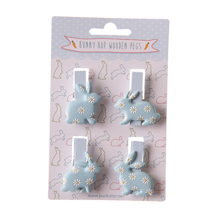 set of 4 craft pegs shaped like a sitting blue bunny rabbit