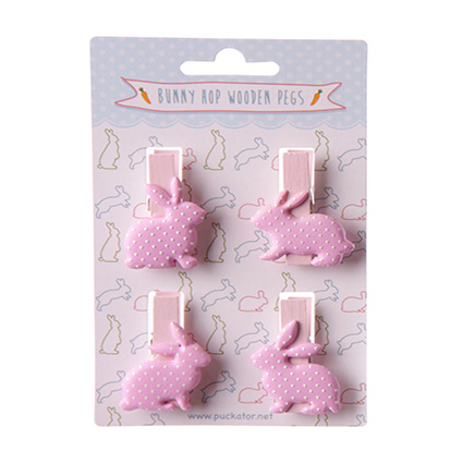 set of 4 pink craft pegs in the shape of a sitting bunny rabbit