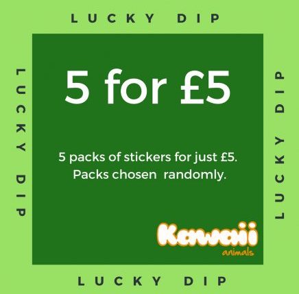 lucky dip selection of 5 packs of animal themed stickers for £5